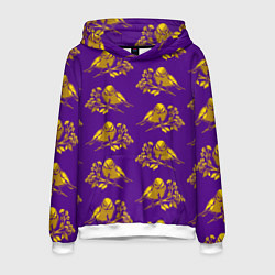 Толстовка-худи мужская Золотые птички на индиго, цвет: 3D-белый