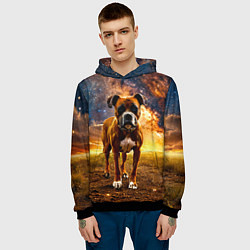 Толстовка-худи мужская Немецкий боксер и звездное небо, цвет: 3D-черный — фото 2