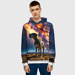 Толстовка-худи мужская Немецкий дог и космическое небо, цвет: 3D-белый — фото 2