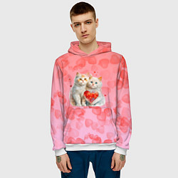 Толстовка-худи мужская Котята и сердечки, цвет: 3D-белый — фото 2
