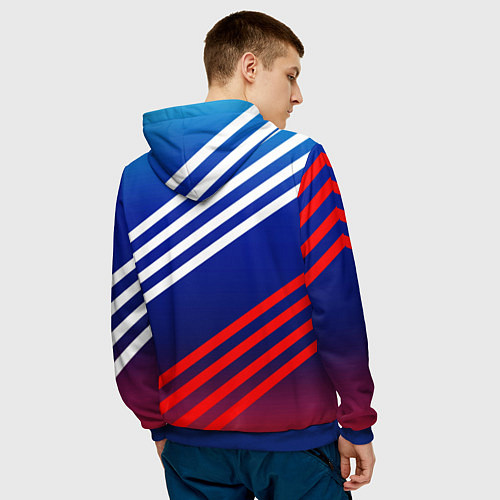 Мужская толстовка Россия на фоне цветов флага / 3D-Синий – фото 4