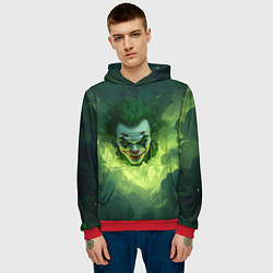Толстовка-худи мужская Злой Джокер в зеленом дыму, цвет: 3D-красный — фото 2