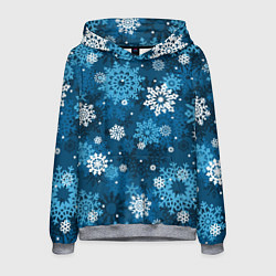 Толстовка-худи мужская Снежинки белые и голубые, цвет: 3D-меланж