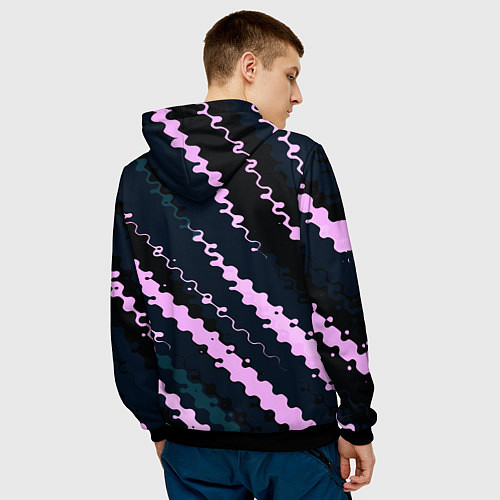 Мужская толстовка Тёмно-синий с розовым искажённые полосы / 3D-Черный – фото 4