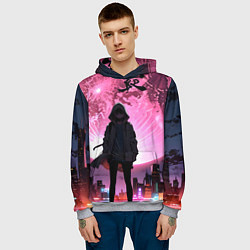 Толстовка-худи мужская Аниме и розовая луна, цвет: 3D-меланж — фото 2