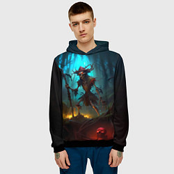 Толстовка-худи мужская Скелет в мрачном лесу, цвет: 3D-черный — фото 2