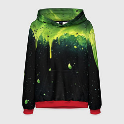 Мужская толстовка Зеленая стекающая краска по черному фону