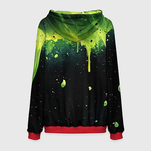 Мужская толстовка Зеленая стекающая краска по черному фону / 3D-Красный – фото 2