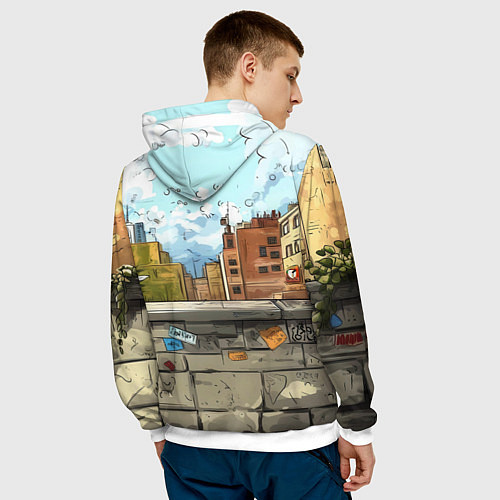 Мужская толстовка Маленький человек-паук в городе / 3D-Белый – фото 4