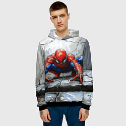 Толстовка-худи мужская Человек-паук палзет на стене, цвет: 3D-черный — фото 2