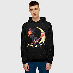 Толстовка-худи мужская Ведьма с яблоком летит на метле, цвет: 3D-черный — фото 2