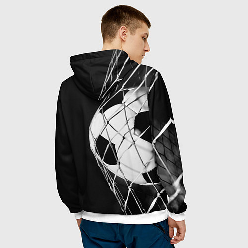 Мужская толстовка Футбольный мяч в сетке ворот / 3D-Белый – фото 4