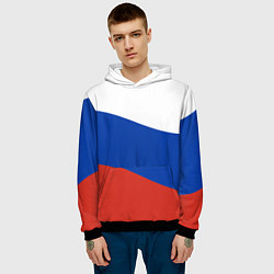 Толстовка-худи мужская Флаг России волной, цвет: 3D-черный — фото 2