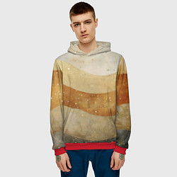 Толстовка-худи мужская Бежево-золотые полосы с блестками, цвет: 3D-красный — фото 2