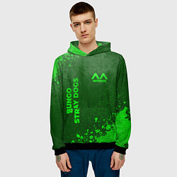 Толстовка-худи мужская Bungo Stray Dogs - green gradient вертикально, цвет: 3D-черный — фото 2