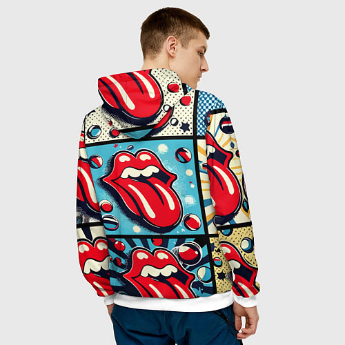 Мужская толстовка Rolling Stones logo - pop art / 3D-Белый – фото 4