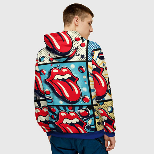 Мужская толстовка Rolling Stones logo - pop art / 3D-Синий – фото 4