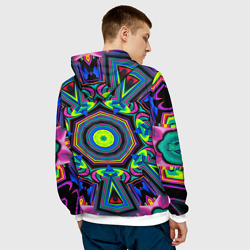 Мужская толстовка Оптический узор неоновые краски / 3D-Белый – фото 4