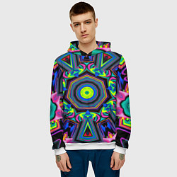 Толстовка-худи мужская Оптический узор неоновые краски, цвет: 3D-белый — фото 2