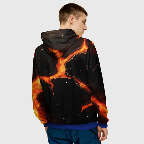 Мужская толстовка Оранжевый разлом на черной текстуре / 3D-Синий – фото 4