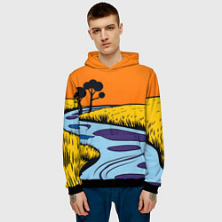 Толстовка-худи мужская Пейзаж с фантастической природой, цвет: 3D-черный — фото 2