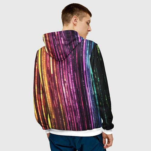 Мужская толстовка Неоновый и переливающийся киберпанк узор / 3D-Белый – фото 4