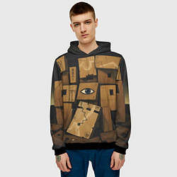 Толстовка-худи мужская Коробки и глаз, цвет: 3D-черный — фото 2