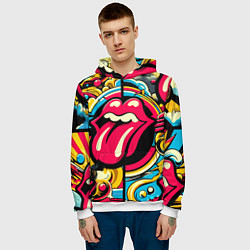 Толстовка-худи мужская Rolling Stones logo - pop art pattern, цвет: 3D-белый — фото 2