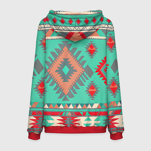 Мужская толстовка Оранжево бирюзовый геометрический узор в стиле ацт / 3D-Красный – фото 2