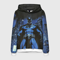 Толстовка-худи мужская Бэтмен синий город, цвет: 3D-белый