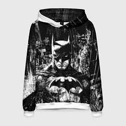 Толстовка-худи мужская Бэтмен черно-белый стиль, цвет: 3D-белый