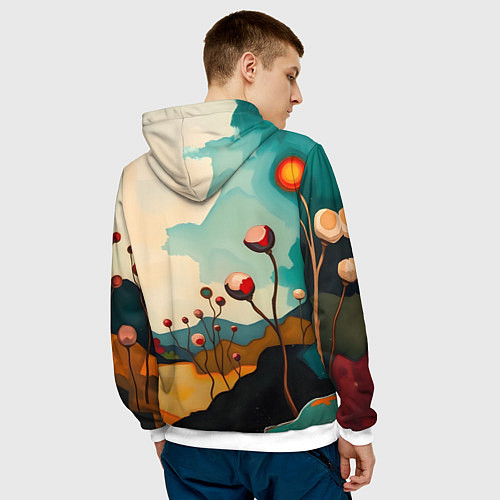 Мужская толстовка Сюрреалистичный пейзаж с цветами / 3D-Белый – фото 4