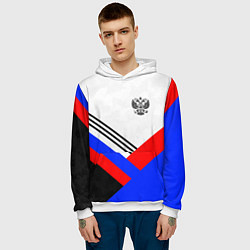 Толстовка-худи мужская Герб России - минимализм, цвет: 3D-белый — фото 2