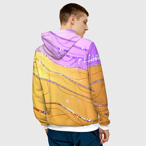 Мужская толстовка Фиолетово-золотая текстура с блестяшками / 3D-Белый – фото 4