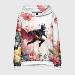Мужская толстовка Бэтмен прыгает над цветами и бабочками