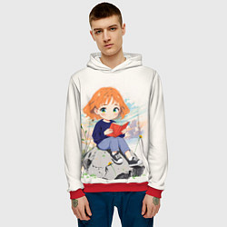 Толстовка-худи мужская Аниме девушка и книга, цвет: 3D-красный — фото 2