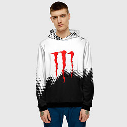 Толстовка-худи мужская Monster energy чёрно белые краски, цвет: 3D-черный — фото 2