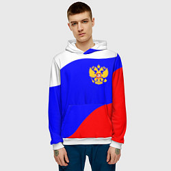 Толстовка-худи мужская Россия волна и герб, цвет: 3D-белый — фото 2