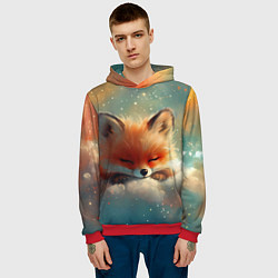 Толстовка-худи мужская Лисенок спит на облаке, цвет: 3D-красный — фото 2