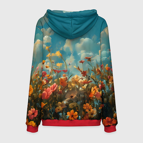 Мужская толстовка Лисица в цветочном поле / 3D-Красный – фото 2