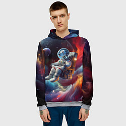 Толстовка-худи мужская Космонавт далматинец в неоновой галактике, цвет: 3D-меланж — фото 2