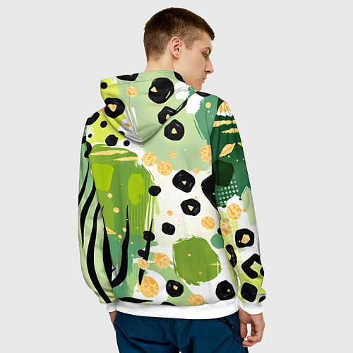 Мужская толстовка Зеленый анималистичный паттерн / 3D-Белый – фото 4