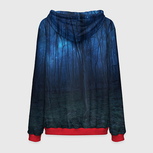 Мужская толстовка Юрий Хой синий фон леса / 3D-Красный – фото 2