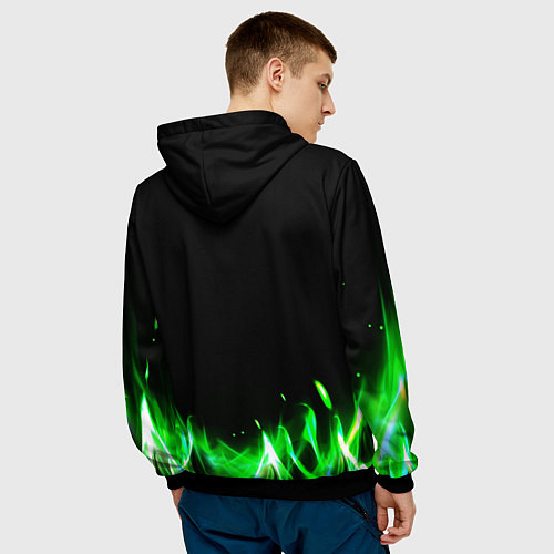 Мужская толстовка Сектор газа зеленый огонь / 3D-Черный – фото 4