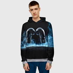 Толстовка-худи мужская Черные бойцовские перчатки в дыму, цвет: 3D-меланж — фото 2