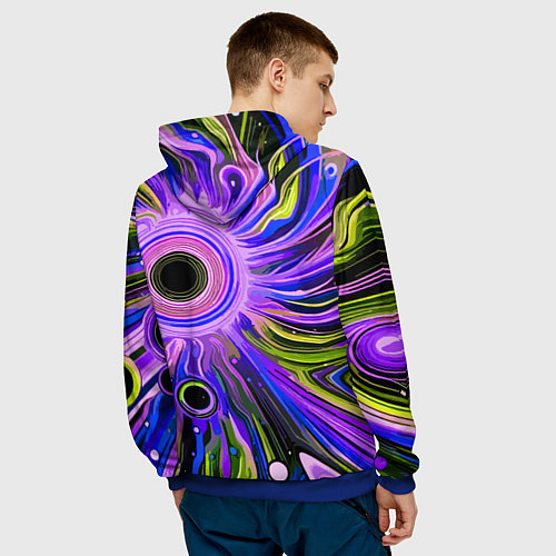 Мужская толстовка Абстрактный неоновый космос - чёрная дыра / 3D-Синий – фото 4