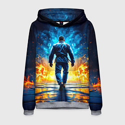 Мужская толстовка Боец джиу-джитсу в синем пламени