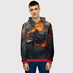 Толстовка-худи мужская Волк в огне и дыме, цвет: 3D-красный — фото 2