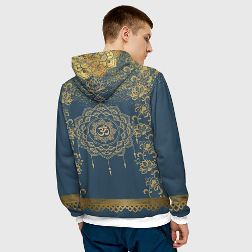 Мужская толстовка Слон лотос и золотая мандала / 3D-Белый – фото 4