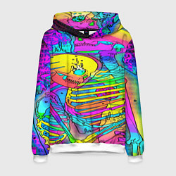 Толстовка-худи мужская Черепа неоновые краски, цвет: 3D-белый